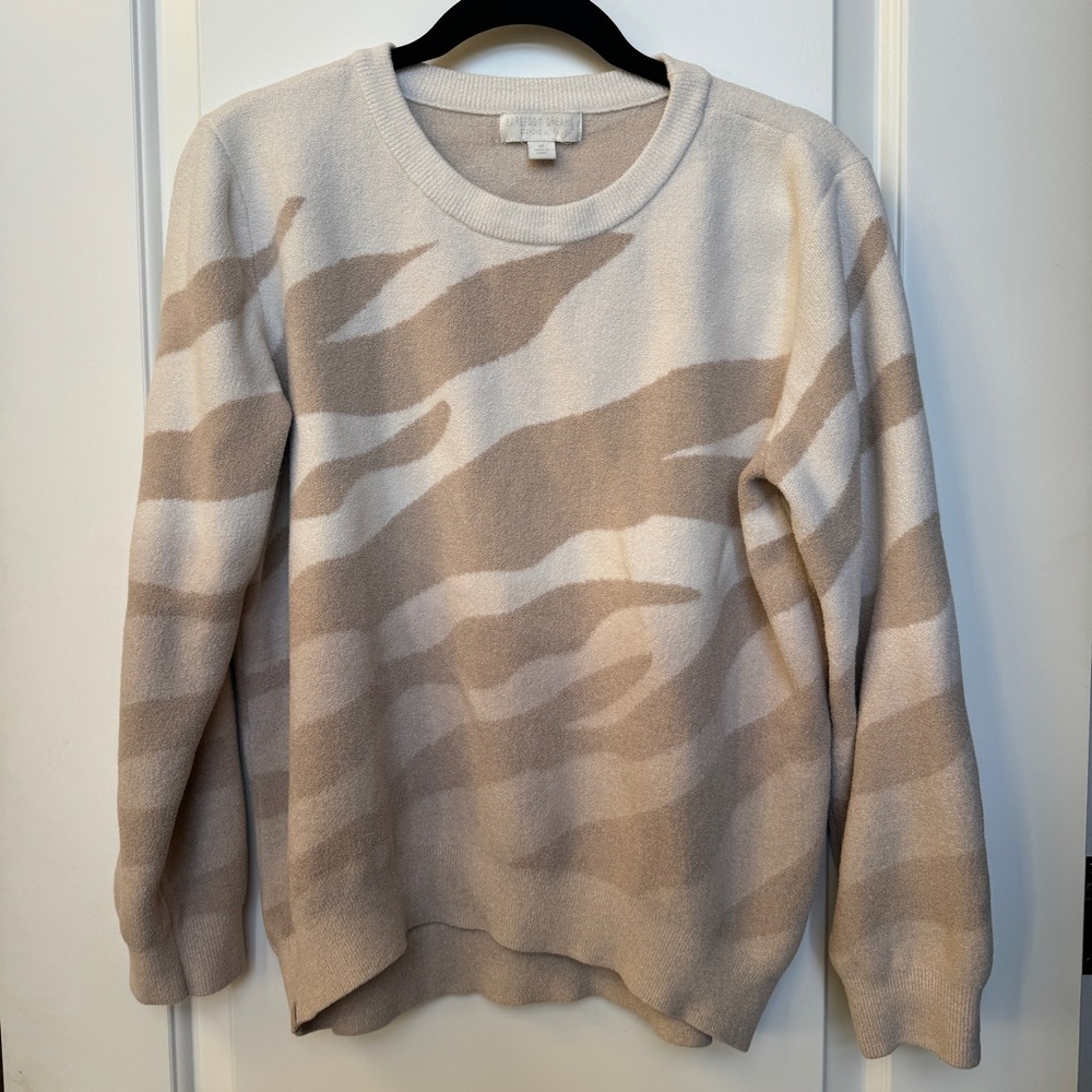 Barefoot Dreams CozyChic Sweater Ultra Lite Beige White Womens Size M